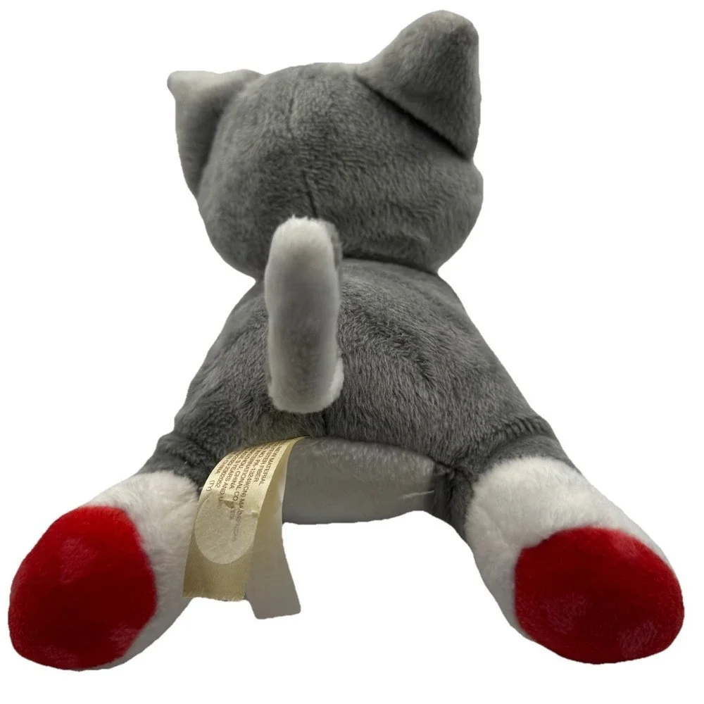 Gray Husky Dog Plush Stuffed Animal Red Heart Paws 8